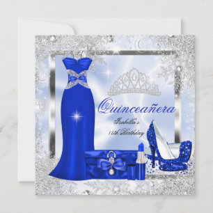 Quinceanera-Party Königlich Blau Silberne Schneefl Einladung