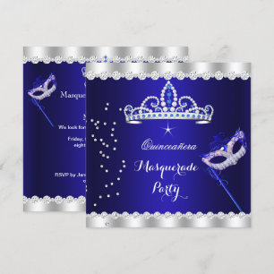 Quinceanera-Party königsblaue Tiara Maskerade Einladung