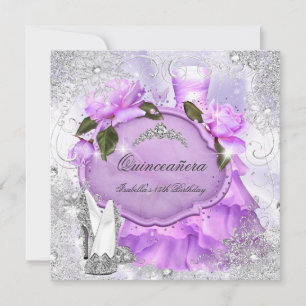 Quinceanera Party Lila Lilac Rose Snowflakes Einladung