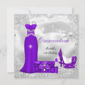 Quinceanera Party Lila Silberschneeflocken S Einladung (Vorderseite)