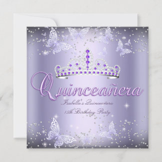 Quinceanera Party Lila Tiara Butterfly 2 Einladung