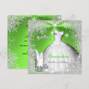Quinceanera-Party Limettengrün Silberne Schneefloc Einladung