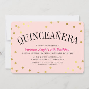 QUINCEAÑERA PARTY luxuriöse Goldkonfetti Spots pin Einladung