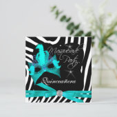 Quinceanera Party Masquerade Aquamarin Zebra Einladung (Stehend Vorderseite)