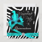 Quinceanera Party Masquerade Aquamarin Zebra Einladung (Vorderseite)