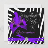 Quinceanera Party Masquerade Lila Zebra Einladung (Vorderseite)