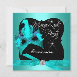 Quinceanera-Party Masquerade Türkis Schwarz Einladung