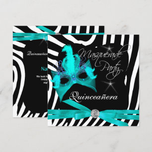 Quinceanera-Party-Masquerade Türkis Zebra Einladung