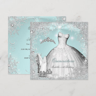 Quinceanera-Party Mint Blau Silber Schneeflocken Einladung