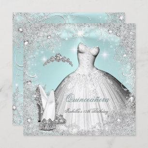 Quinceanera Party Minze Blue Silver Schneeflocken Einladung