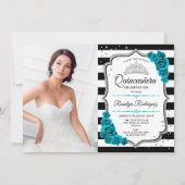Quinceanera Party mit Foto - Aquamarin silberweiß Einladung (Vorderseite)