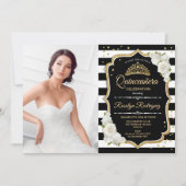 Quinceanera Party mit Foto - Gold Schwarz-weiß Einladung (Vorderseite)