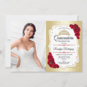 Quinceanera Party mit Foto - Goldrot Einladung (Vorderseite)