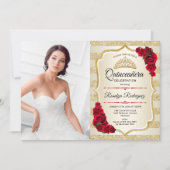 Quinceanera Party mit Foto - Goldstreifen Einladung (Vorderseite)