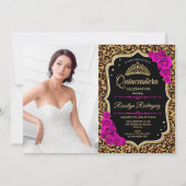 Quinceanera-Party mit Foto - Leopard Print rosa Einladung (Vorderseite)
