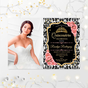 Quinceanera Party mit Foto - Rosa Schwarz Einladung