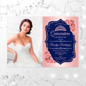 Quinceanera Party mit Foto - Rose Gold Navy Einladung