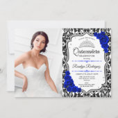 Quinceanera Party mit Foto - Royal Blue Silver Einladung (Vorderseite)