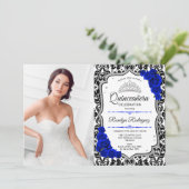 Quinceanera Party mit Foto - Royal Blue Silver Einladung (Stehend Vorderseite)
