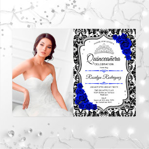 Quinceanera Party mit Foto - Royal Blue Silver Einladung