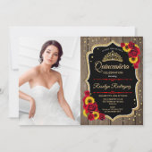 Quinceanera Party mit Foto - Rustikale Sonnenblume Einladung (Vorderseite)