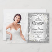 Quinceanera Party mit Foto - Silber Einladung (Vorderseite)