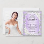 Quinceanera Party mit Foto - Silber Lila Einladung (Vorderseite)