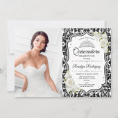 Quinceanera Party mit Foto - Silber Schwarz-weiß Einladung (Vorderseite)