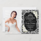 Quinceanera Party mit Foto - Silber Schwarz-weiß Einladung (Vorderseite)