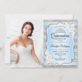 Quinceanera Party mit Foto - Silberblau Einladung (Vorderseite)