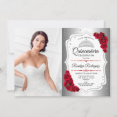 Quinceanera Party mit Foto - Silberrot Einladung (Vorderseite)
