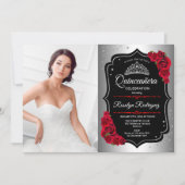 Quinceanera Party mit Foto - Silberschwarz Einladung (Vorderseite)