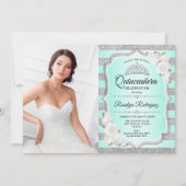 Quinceanera Party mit Foto - Silbertürkis Einladung (Vorderseite)