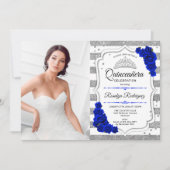 Quinceanera Party mit Foto - Silver Royal Blue Einladung (Vorderseite)