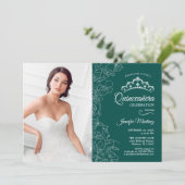 Quinceanera-Party mit Foto Smaragdgrün Einladung (Stehend Vorderseite)
