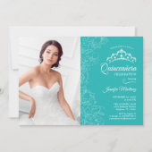 Quinceanera Party mit Foto - Türkisblau Einladung (Vorderseite)