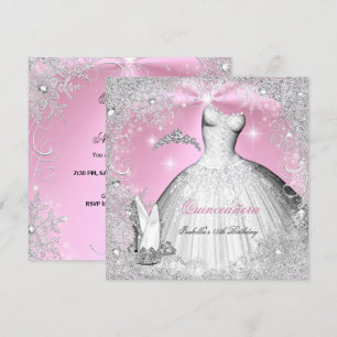 Quinceanera-Party Pink Silber Winter Schneeflocken Einladung