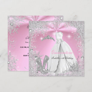 Quinceanera-Party Pink Weiß Winter Schneeflocken 2 Einladung