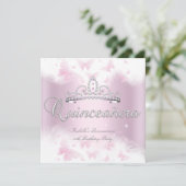 Quinceanera Party Pink White Tiara Butterfly Einladung (Stehend Vorderseite)