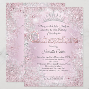 Quinceanera-Party Prinzessin Pink Silber Schneeflo Einladung