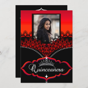 Quinceanera Party Red Black Lace Girl Foto Einladung