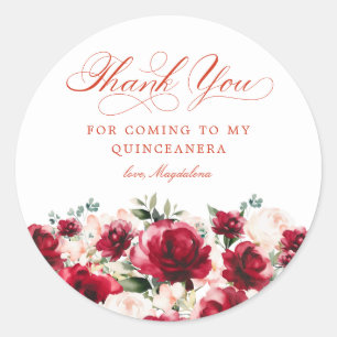 Quinceanera Party Red Pink Floral Vielen Dank Runder Aufkleber
