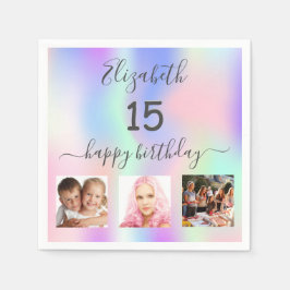 Quinceanera Party rosa lila Foto holografisch Serviette