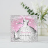 Quinceanera Party Rosa Silver Winter Schneeflocken Einladung (Stehend Vorderseite)