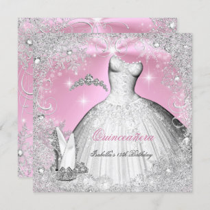 Quinceanera Party Rosa Silver Winter Schneeflocken Einladung