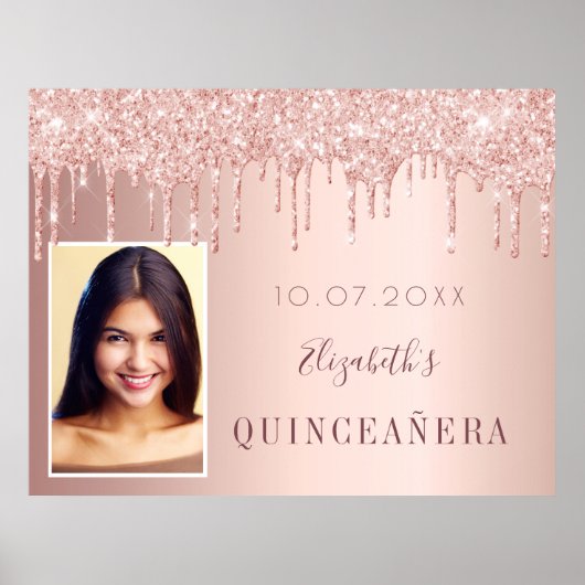 Quinceanera Party Rose Gold Glitzer Tropfen Foto Poster (Vorne)