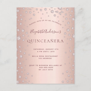 Quinceanera Party Rose Golddiamanten Einladung Postkarte