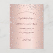 Quinceanera Party Rose Golddiamanten Einladung Postkarte (Vorderseite)