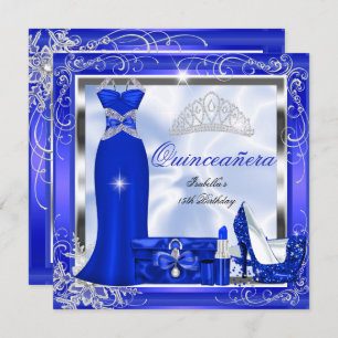 Quinceanera Party Royal Blue Silver Dress Heelse S Einladung