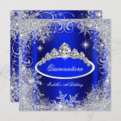 Quinceanera Party Royal Blue Silver Schneeflocken Einladung (Vorne/Hinten)
